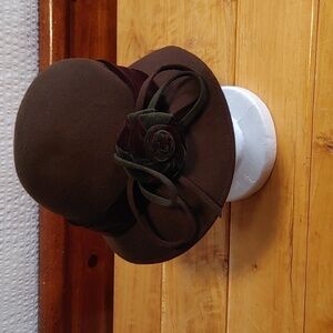 Made in Italy Wool Bucket/Church Hat with Floral Detail